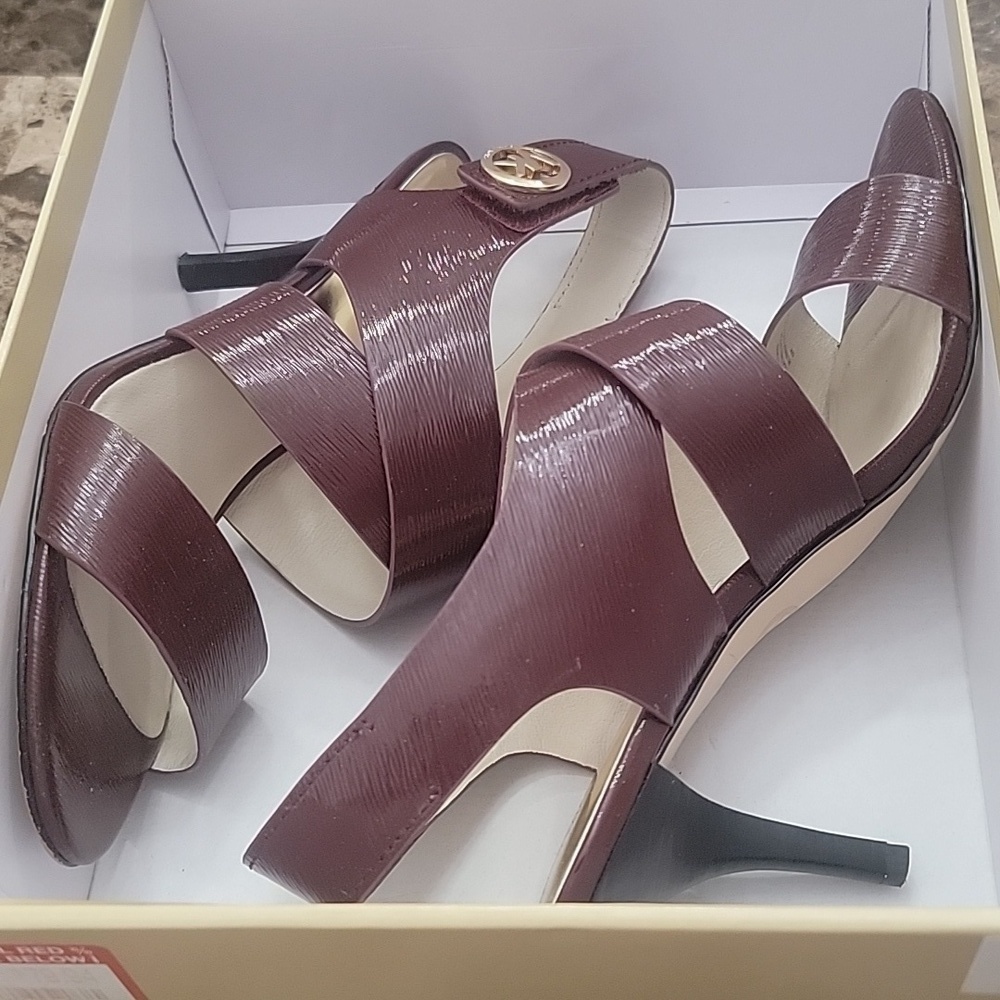 Michael Kors Joselle Open Toe Merlot Leather Heel Sandals 8M - Picture 6 of 7